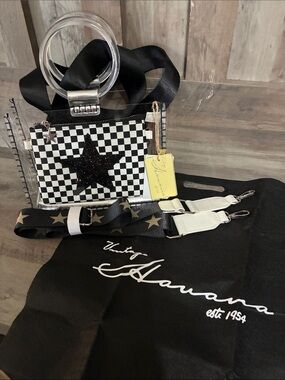 Vintage Havana clear with Black & White Checker Mini Bag comes with 2 straps